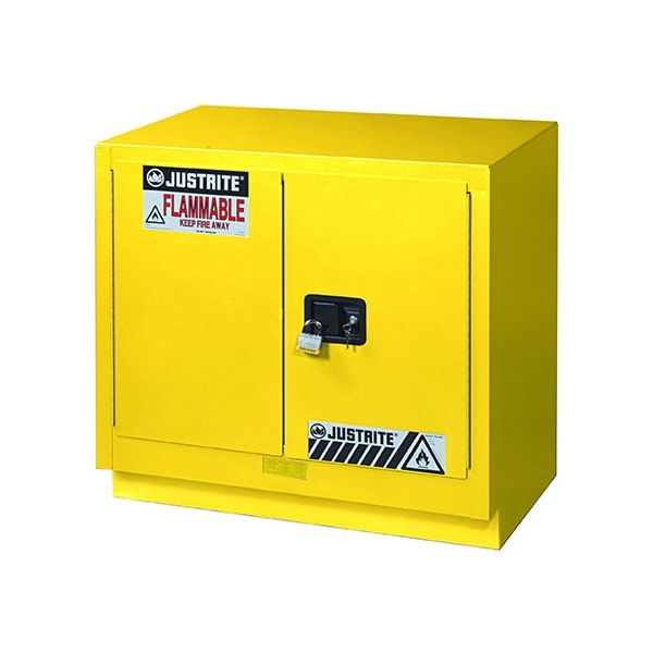 Under Fume Hood solvent/flammable liquid safety cabinet, Cap. 23 gal., 1 shelf, 2 m/c doors, Yellow.