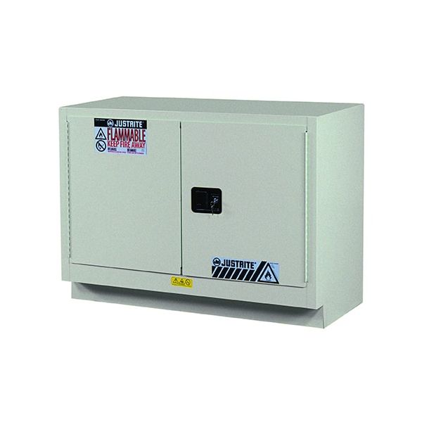 Under Fume Hood solvent/flammable liquid safety cabinet, Cap. 23 gal., 1 shelf, 2 s/c doors, Silver.