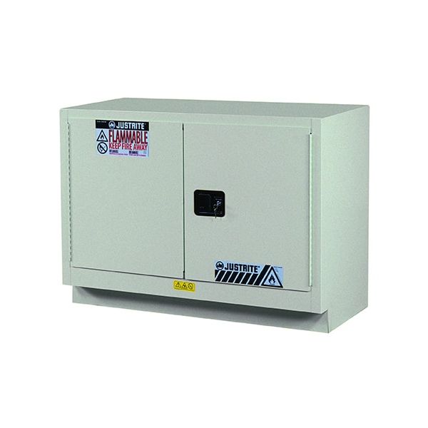 Under Fume Hood solvent/flammable liquid safety cabinet, Cap. 31 gal., 1 shelf, 2 m/c doors, Silver.