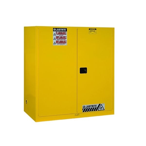 Sure-Grip® EX Vertical Drum Safety Cabinet and Drum Support, Cap. 110 gal., 1 shlf, 2 s/c drs, Yellow.