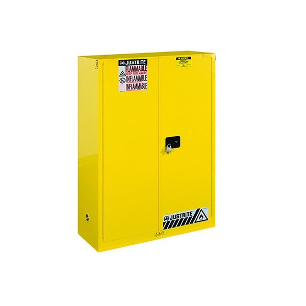Sure-Grip® EX Flammable Safety Cabinet, Cap. 45 gallons, 2 shelves, 2 self-close doors, Yellow.