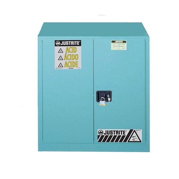 Sure-Grip® EX Corrosives/Acid Stl Safety Cabinet, Dims. 35H, Cap. 30 gal., 1 shlf, 2 m/c drs, Blue.