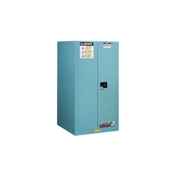 Sure-Grip® EX Corrosives/Acid Steel Safety Cabinet, Cap. 90 gallons, 2 shelves, 2 s/c doors, Blue.