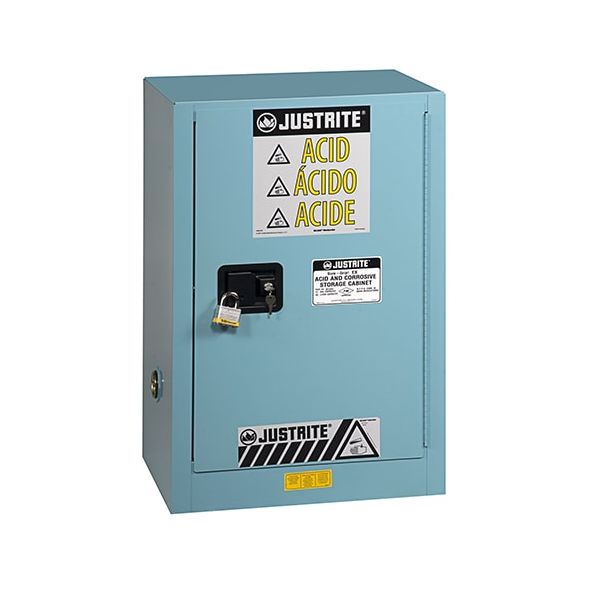 Sure-Grip® EX Compac Corrosives/Acid Steel Safety Cabinet, Cap. 15 gal., 1 shelf, 1 m/c door, Blue.