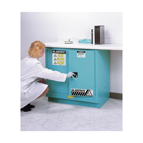 Sure-Grip® EX Undercounter Corrosives/Acid Stl Safety Cabinet, Cap. 22 gal, 1 shlf, 2 m/c drs, Blue.