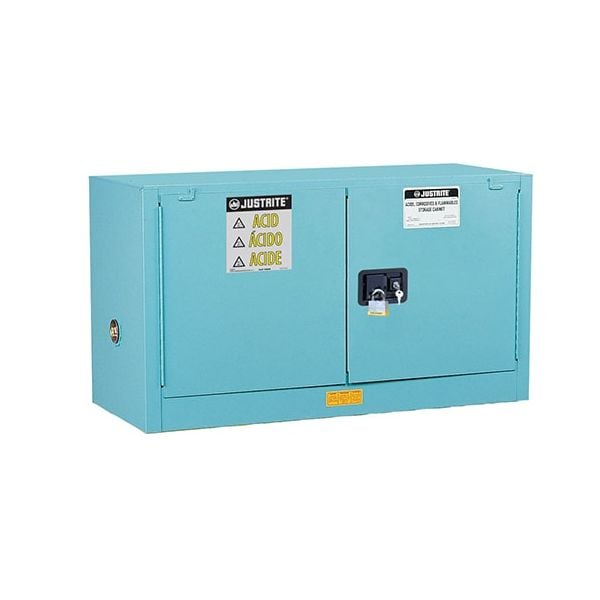 Sure-Grip® EX Piggyback Corrosives/Acid Steel Safety Cabinet, Cap. 17 gal, 1 shlf, 2 s/c doors, Blue.