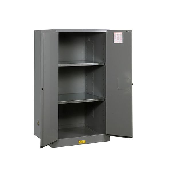 Sure-Grip® EX Flammable Safety Cabinet, Cap. 60 gallons, 2 shelves, 2 manual-close doors, Gray.