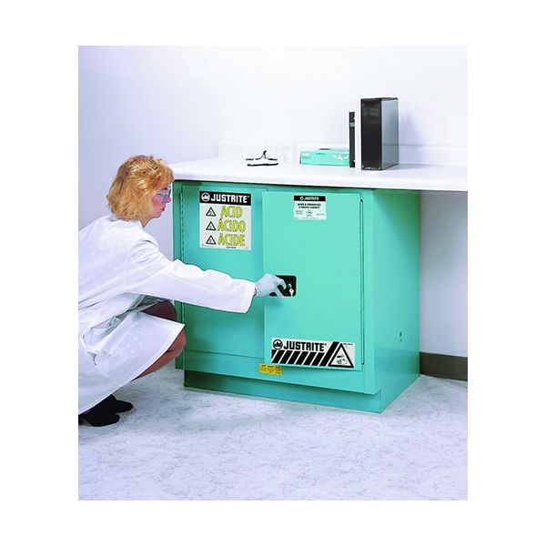 ChemCor® Undercounter Corrosives/Acids Safety Cabinet, Cap. 22 gallons, 1 shelf, 2 s/c doors, Blue.