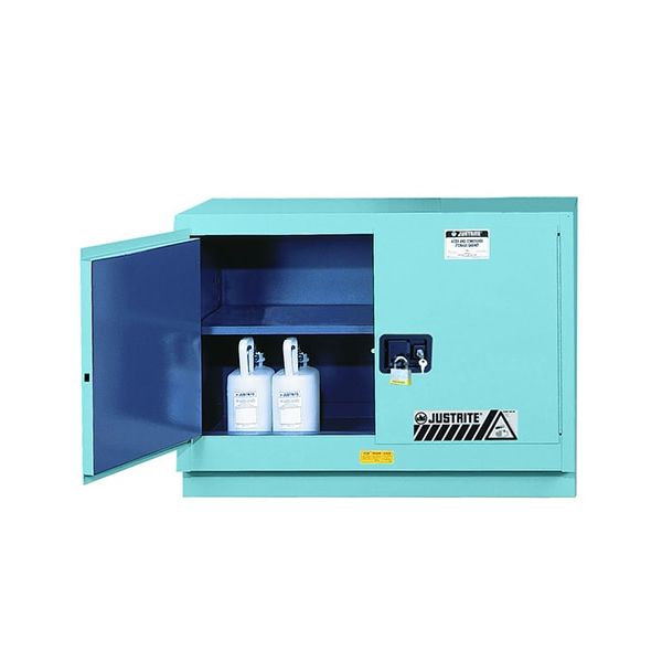 ChemCor® Under Fume Hood Corrosives/Acids Safety Cabinet, Cap. 31 gal., 1 shelf, 2 m/c doors, Blue.