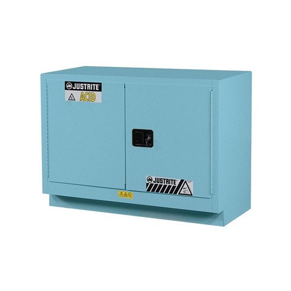 ChemCor® Under Fume Hood CorrosivesAcids Safety Cabinet, Cap. 31 gal., 1 shelf, 2 sc doors, Blue.