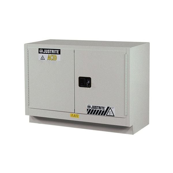 ChemCor® Under Fume Hood CorrosivesAcids Safety Cabinet, Cap. 31 gal., 1 shelf, 2 sc doors, Silver.
