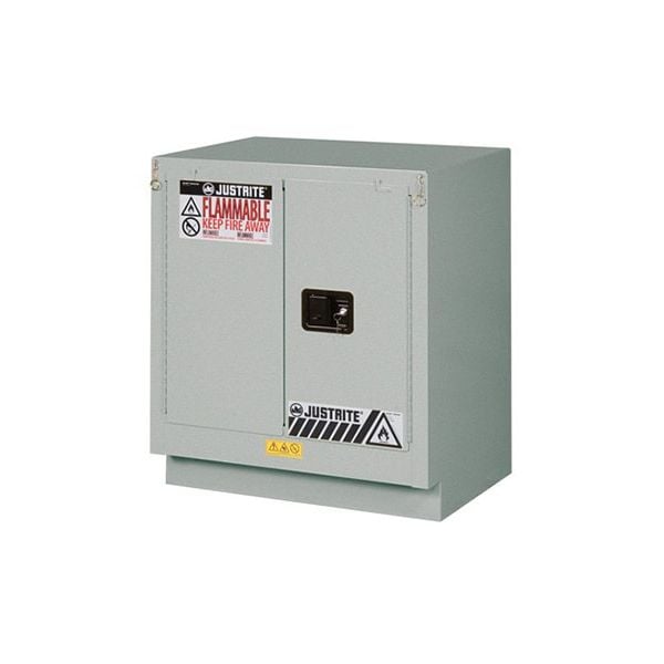 ChemCor® Under Fume Hood Corrosives/Acids Safety Cabinet, Cap. 19 gal., 1 shelf, 2 s/c doors, Silver.