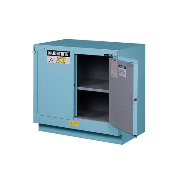 ChemCor® Under Fume Hood Corrosives/Acids Safety Cabinet, Cap. 23 gal., 1 shelf, 2 s/c doors, Blue.