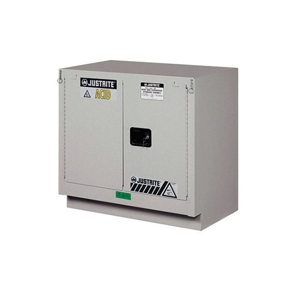 ChemCor® Under Fume Hood CorrosivesAcids Safety Cabinet, Cap. 23 gal., 1 shelf, 2 sc doors, Silver.