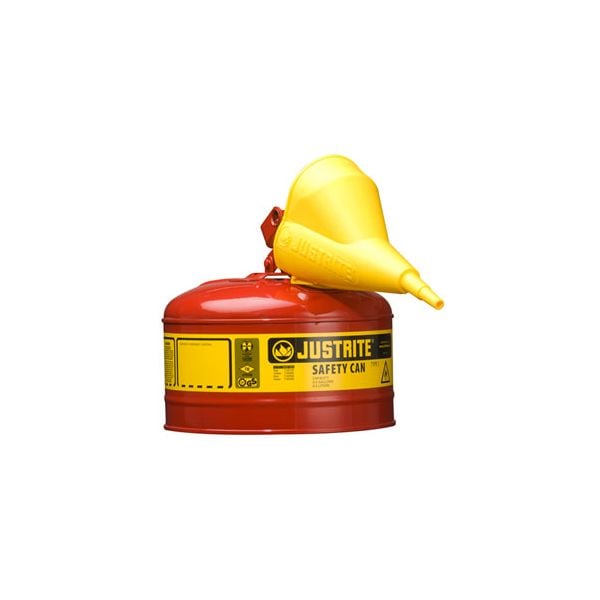 2.5 Gallon Justrite (9.5L) Steel Compliant Safety Type 1 Can for Flammables w/ Funnel