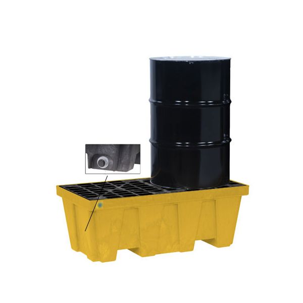 2 Drum EcoPolyBlend Spill Control Pallet, With Drain, Yellow