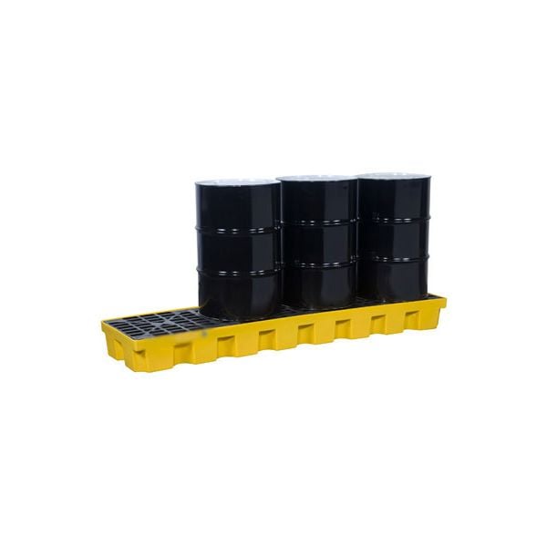 Justrite® 4 Drum EcoPolyBlend Spill Control Pallet (In-Line), No Drain, Yellow