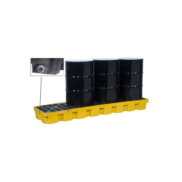 Justrite® 4 Drum EcoPolyBlend Spill Control Pallet (In-Line), With Drain, Yellow