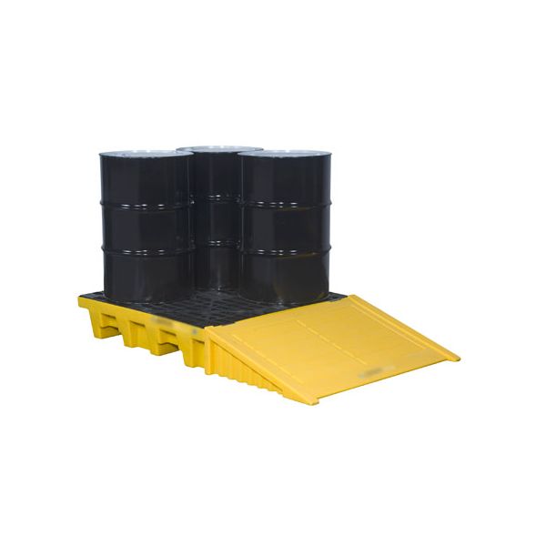 Justrite® 4 Drum EcoPolyBlend Spill Control Pallet (Squared), No Drain, Yellow