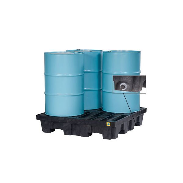 4 Drum EcoPolyBlend Spill Control Pallet (Squared), With Drain