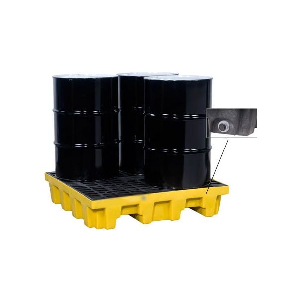 Justrite® 4 Drum EcoPolyBlend Spill Control Pallet (Squared), With Drain, Yellow