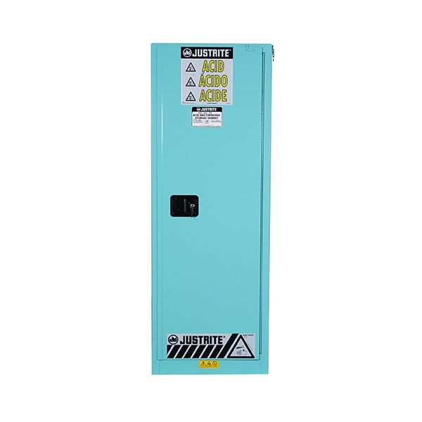 Sure-Grip® EX Slimline Corrosives/Acid Steel Safety Cabinet, Cap. 22 gal, 3 shlves, 1 m/c door, Blu.