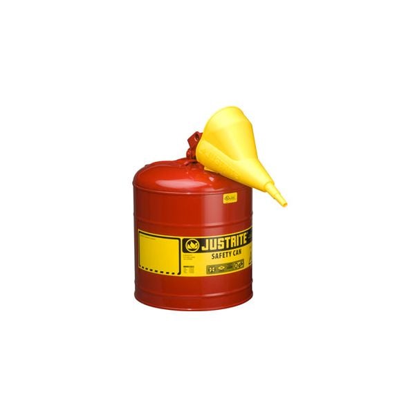 5 Gallon Justrite (19L) Steel Compliant Safety Type 1 Can for Flammables w/ Funnel