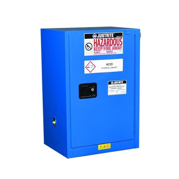 ChemCor® Compac Hazardous Material Safety Cabinet, Cap. 12 gal., 1 shelf, 1 s/c door, Royal Blue.