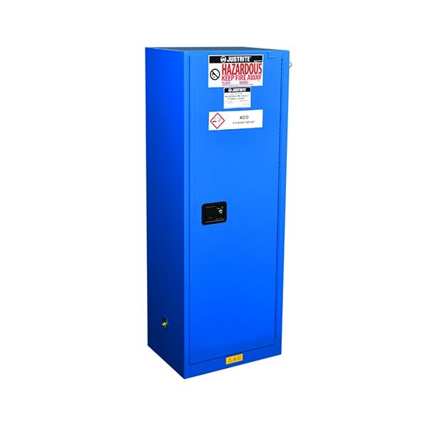 ChemCor® Slimline Hazardous Material Safety Cabinet, Cap. 22 gal, 3 shlvs, 1 s/c dr, Royal Blue.