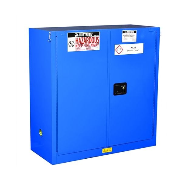 ChemCor® Hazardous Material Safety Cabinet, Cap. 30 gal., 1 shelf, 2 self-close doors, Royal Blue.