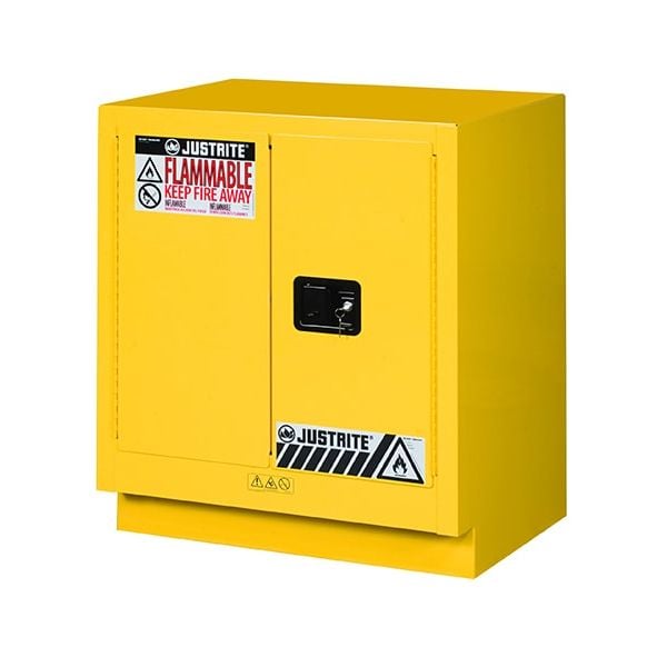 Under Fume Hood solventflammable liquid safety cabinet, Cap. 19 gal., 1 shelf, 2 mc doors, Yellow.