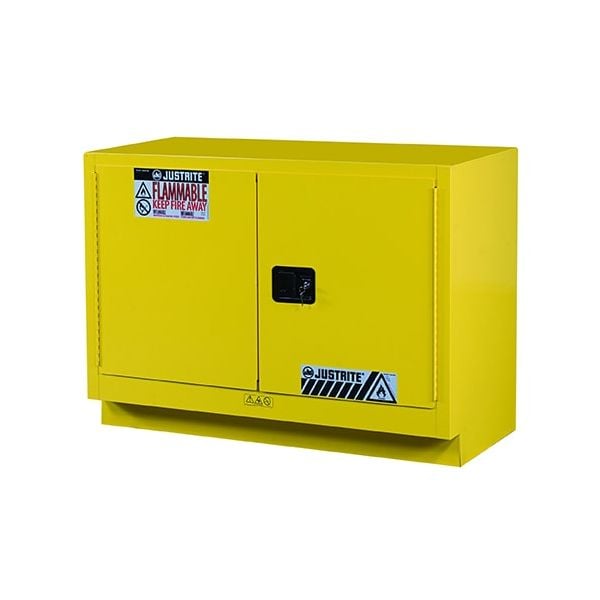 Under Fume Hood solvent/flammable liquid safety cabinet, Cap. 31 gal., 1 shelf, 2 m/c doors, Yellow.