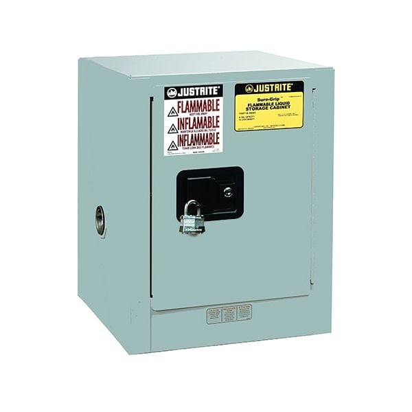 Sure-Grip® EX Countertop Flammable Safety Cabinet, Cap. 4 gallons, 1 shelf, 1 m/c door, Gray.