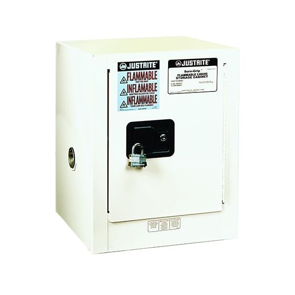 Sure-Grip® EX Countertop Flammable Safety Cabinet, Cap. 4 gallons, 1 shelf, 1 m/c door, White.