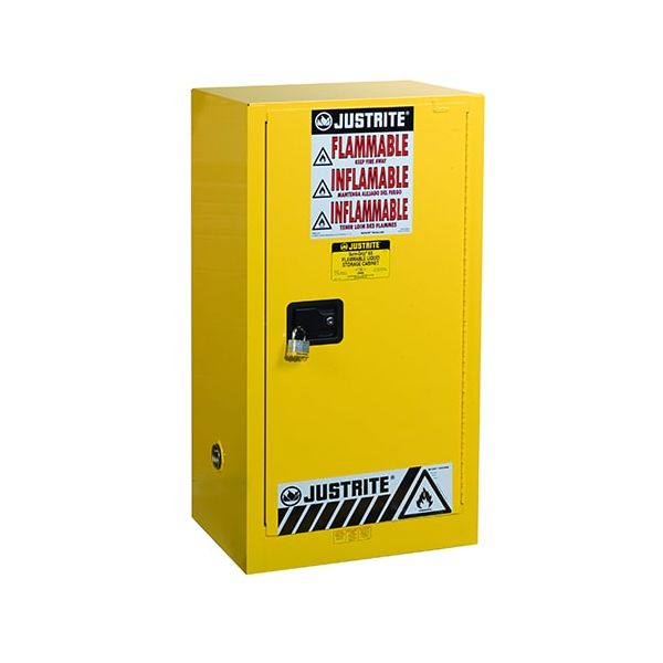 Sure-Grip® EX Compac Flammable Safety Cabinet, Cap. 15 gallons, 1 shelf, 1 s/c door, Yellow.