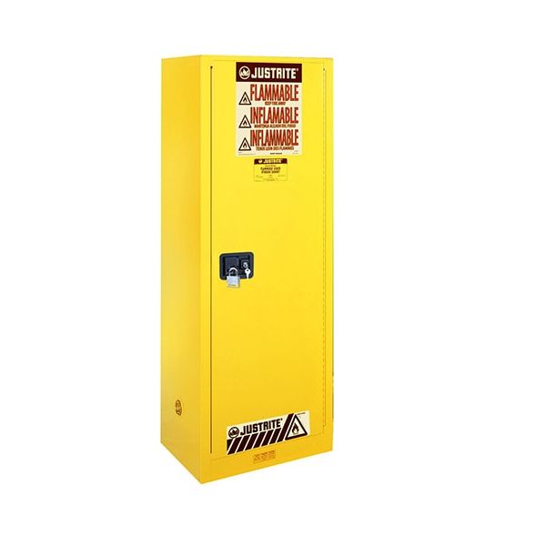 Sure-Grip® EX Slimline Flammable Safety Cabinet, Cap. 22 gallons, 3 shelves, 1 m/c door, Yellow.