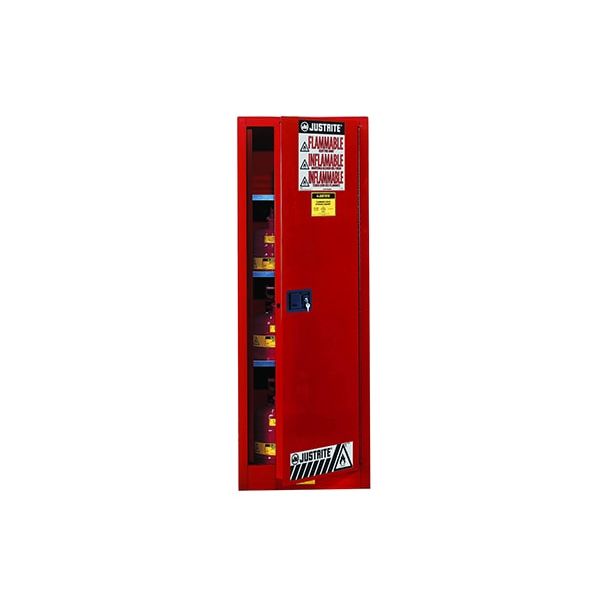 Sure-Grip® EX Slimline Flammable Safety Cabinet, Cap. 22 gallons, 3 shelves, 1 sc door, Red.