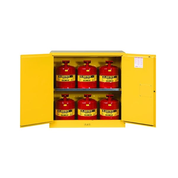 Sure-Grip® EX Safety CabinetCan Package, Cap. 30-gal. cabinet wcans, 2 shlvs, 2 mc doors, Yellow