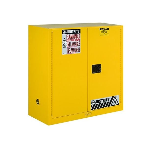 Sure-Grip® EX Flammable Safety Cabinet, Dims. 44H, Cap. 30 gal., 1 shelf, 2 m/c doors, Yellow.