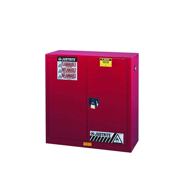Sure-Grip® EX Flammable Safety Cabinet, Dims. 44H, Cap. 30 gal., 1 shelf, 2 m/c doors, Red.