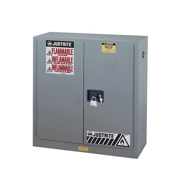 Sure-Grip® EX Flammable Safety Cabinet, Dims. 44H, Cap. 30 gal., 1 shelf, 2 m/c doors, Gray.