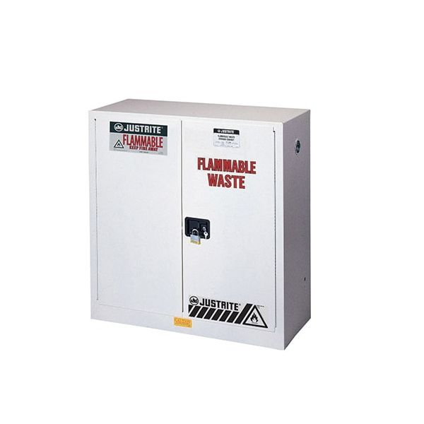 Flammable Waste Safety Cabinet, Steel, Cap. 30 gallons, 1 shelf, 2 manual-close doors, White.
