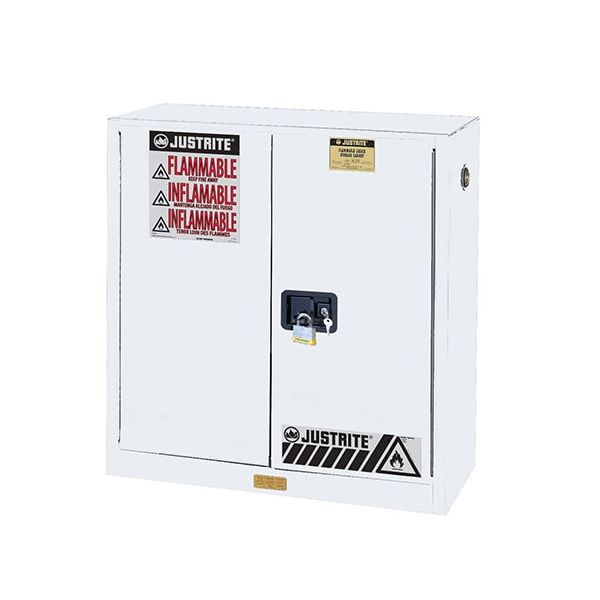 Sure-Grip® EX Flammable Safety Cabinet, Dims. 44H, Cap. 30 gal., 1 shelf, 2 m/c doors, White.
