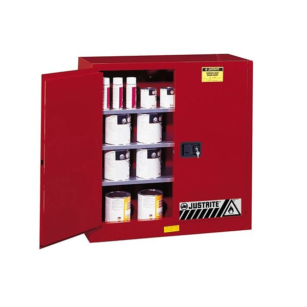 Sure-Grip® EX Combustibles Safety Cabinet for paint and ink, Cap. 40 gal., 3 shelves, 2 m/c dr, Red.