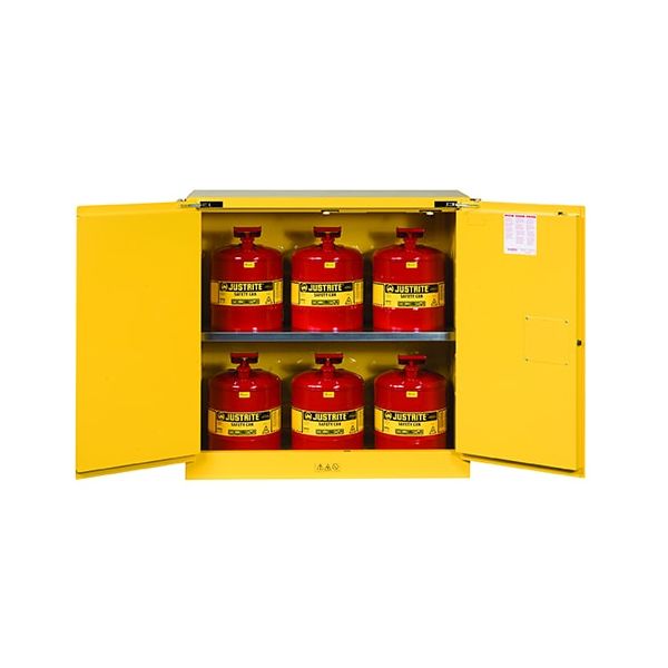 Sure-Grip® EX Safety CabinetCan Package, Cap. 30-gal. cabinet wcans, 2 shlvs, 2 sc doors, Yellow.