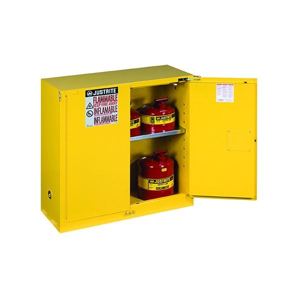 Sure-Grip® EX Flammable Safety Cabinet, Cap. 30 gallons, 1 shelf, 2 self-close doors, Yellow