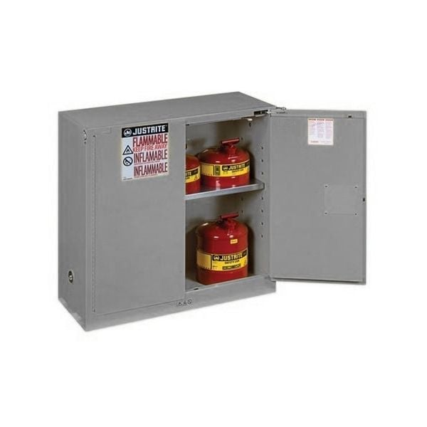 Sure-Grip® EX Flammable Safety Cabinet, Cap. 30 gallons, 1 shelf, 2 self-close doors, Gray.
