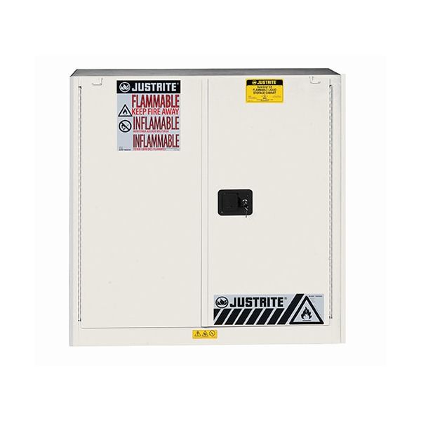 Sure-Grip® EX Flammable Safety Cabinet, Cap. 30 gallons, 1 shelf, 2 self-close doors, White.