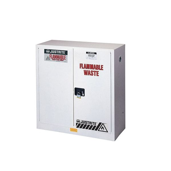 Flammable Waste Safety Cabinet, Steel, Cap. 30 gallons, 1 shelf, 2 self-close doors, White.