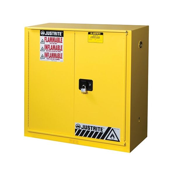 Sure-Grip® EX Flammable Safety Cabinet, Cap. 30 gal., 1 shelf, 1 bi-fold s/c door, Yellow.